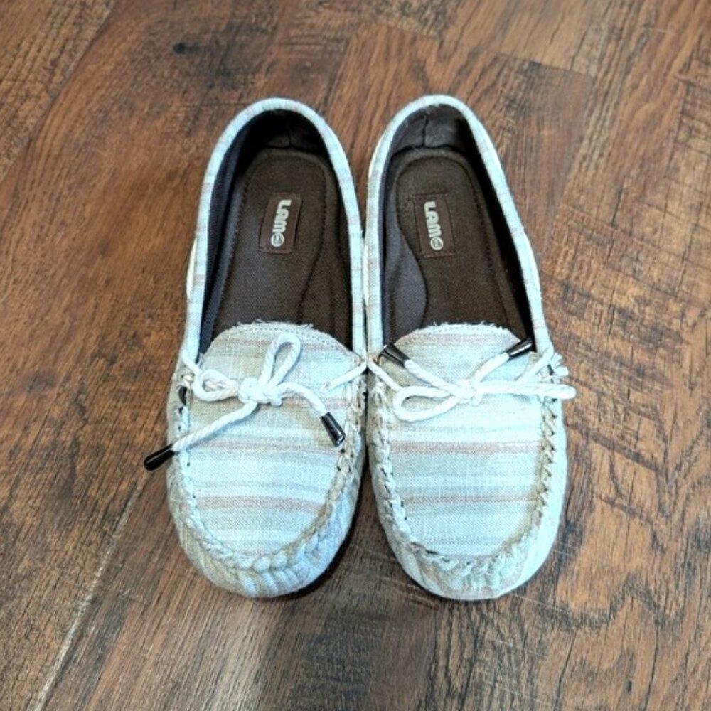 Lamo Sabrina Moc Il Beige Stripe Moccasins comfort Slip On Shoes Size 8‎